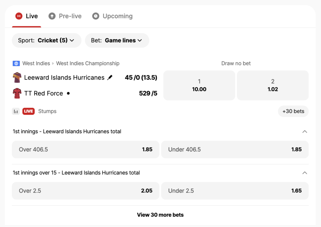 Live betting on 10CRIC