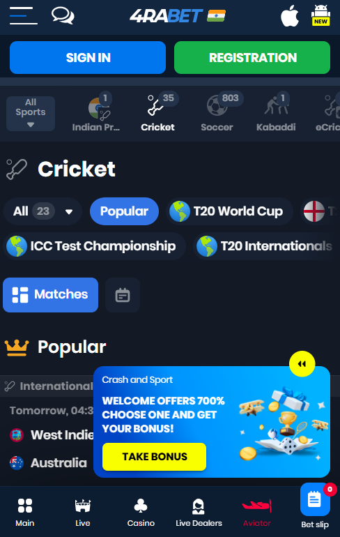 cricket betting on 4rabet