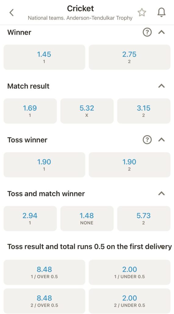 IND vs ENG test series 2025 betting market