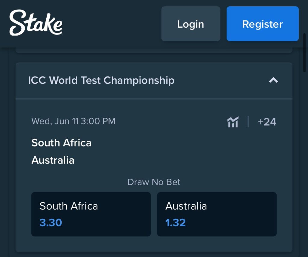 WTC final bet Stake Australia to Win 